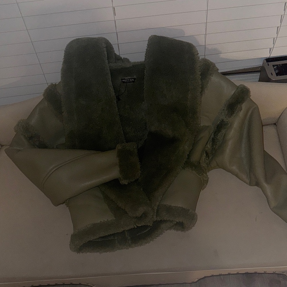 Olive Green Faux Fur Jacket